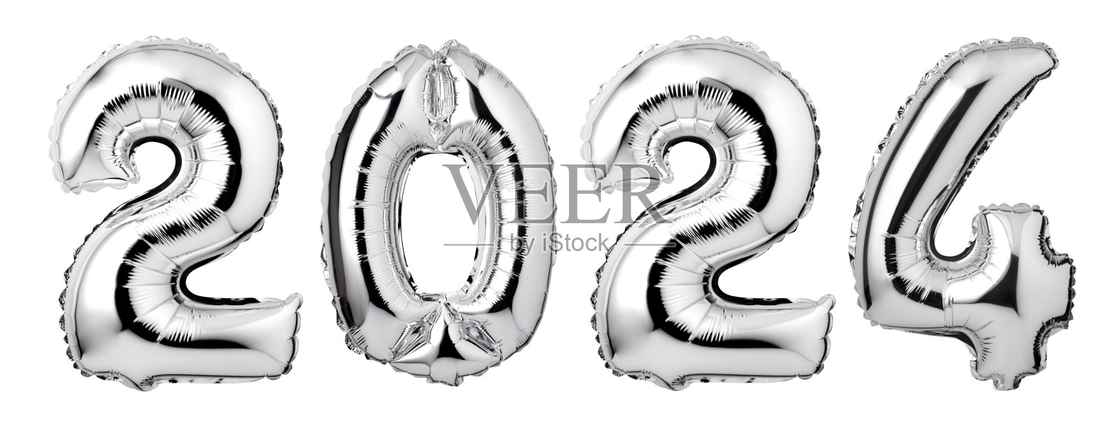 数字2024由银气球组成照片摄影图片