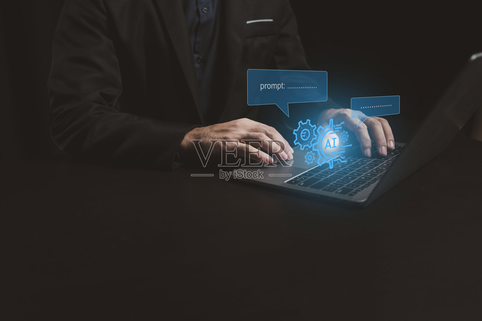 为人工智能生成遵循人类输入指令的数据集，利用人工智能技术帮助减少业务流程。人工智能和AI技术概念。照片摄影图片