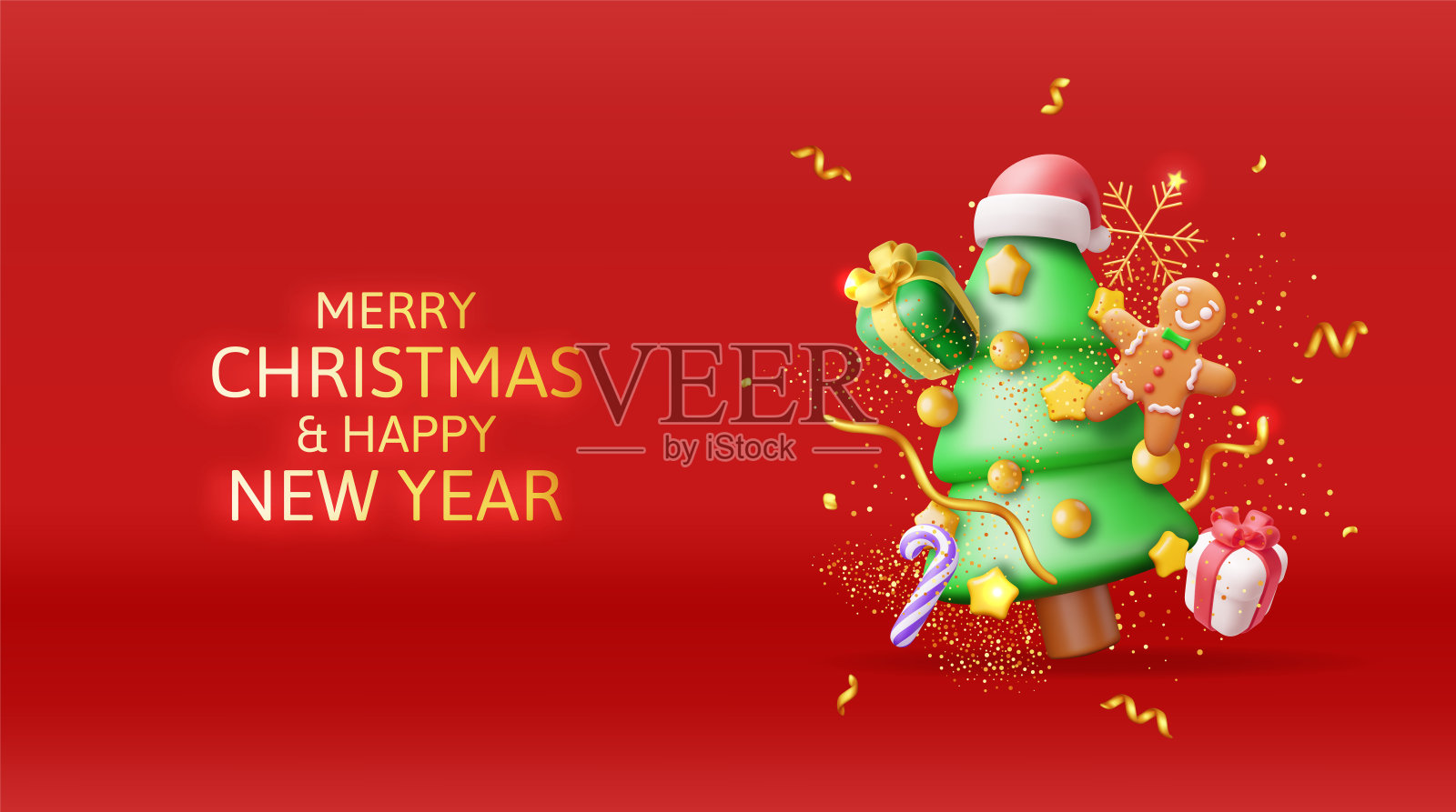 3D圣诞树装饰插画图片素材