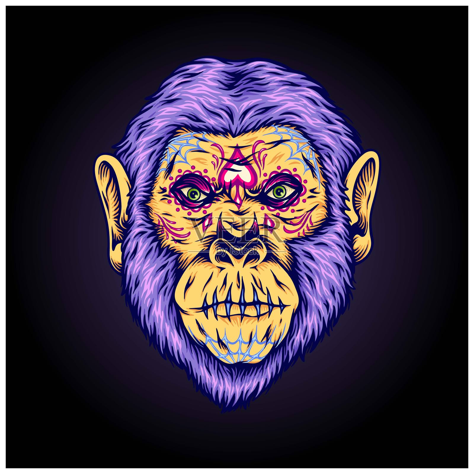 令人毛骨悚然的怪物大猩猩头部muerte装饰插画图片素材