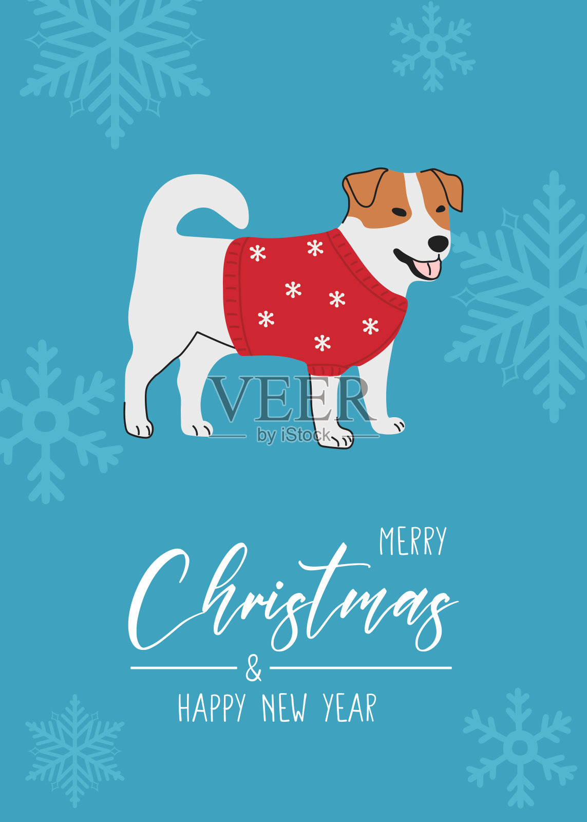 手绘风格的圣诞节杰克罗素梗犬，圣诞祝福语，适用于贺卡、海报和季节性设计的插画插画图片素材