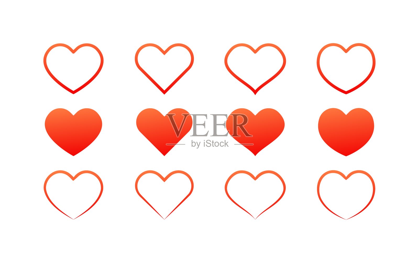 心的图标。平面，红色，一套红心，红心图标。矢量图标插画图片素材