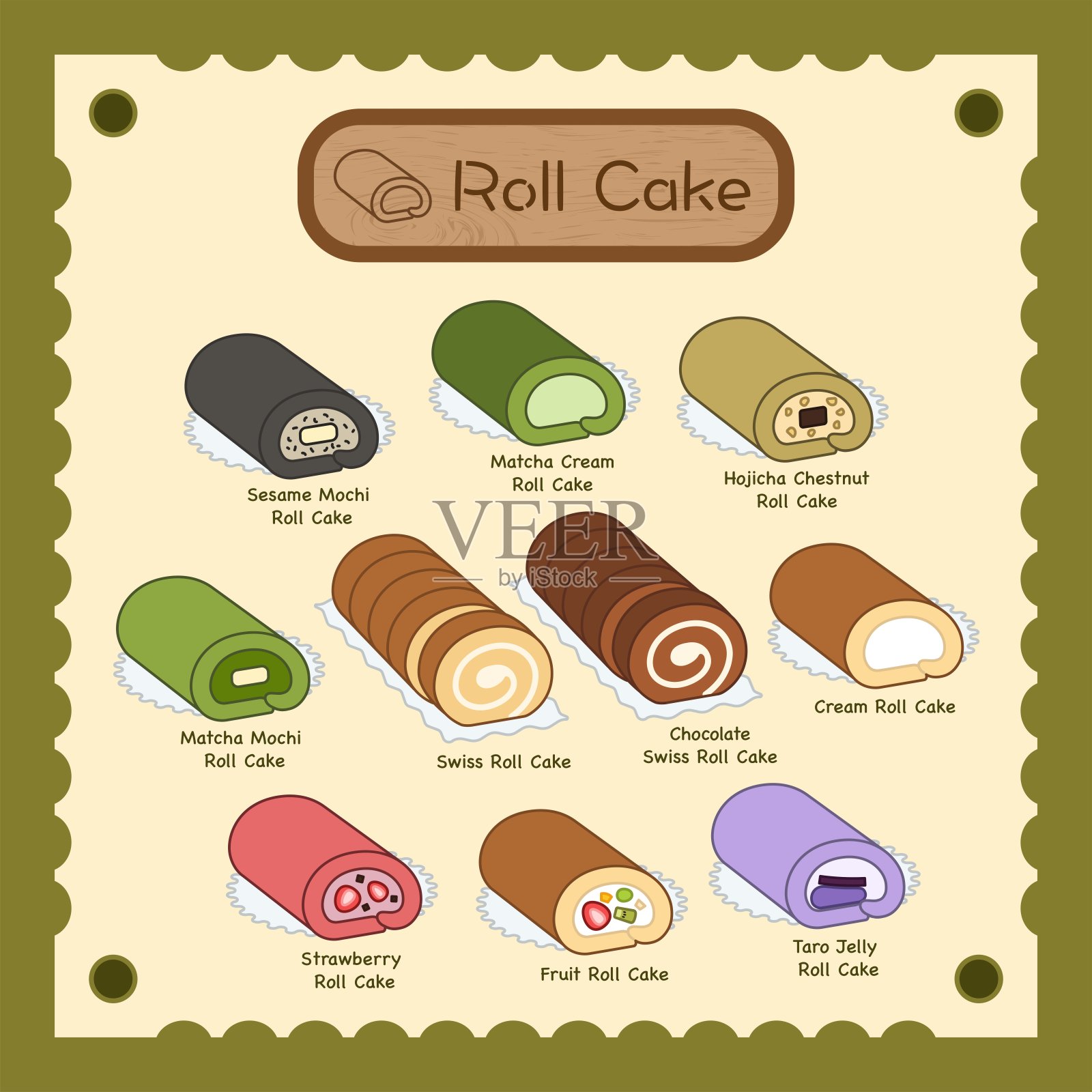 不同口味的卷饼甜点插画图片素材