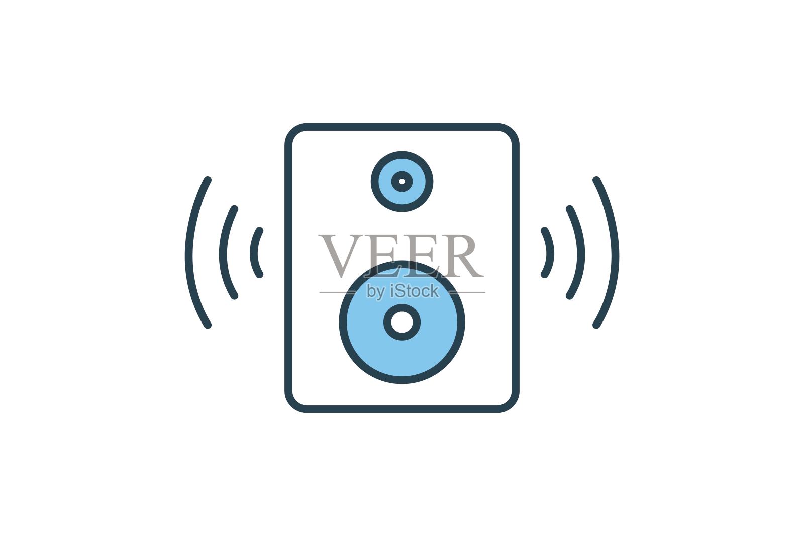 音箱图标。图标相关的设备，多媒体，音乐。平线图标样式。简单的矢量设计可编辑插画图片素材