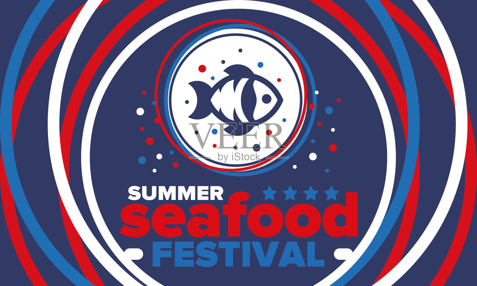 夏季海鲜节。炸鱼薯条派对。合家过节大喜事，快乐庆祝。海洋和海产品。健康饮食，户外烧烤。有美味小吃的假期。矢量图插画图片素材