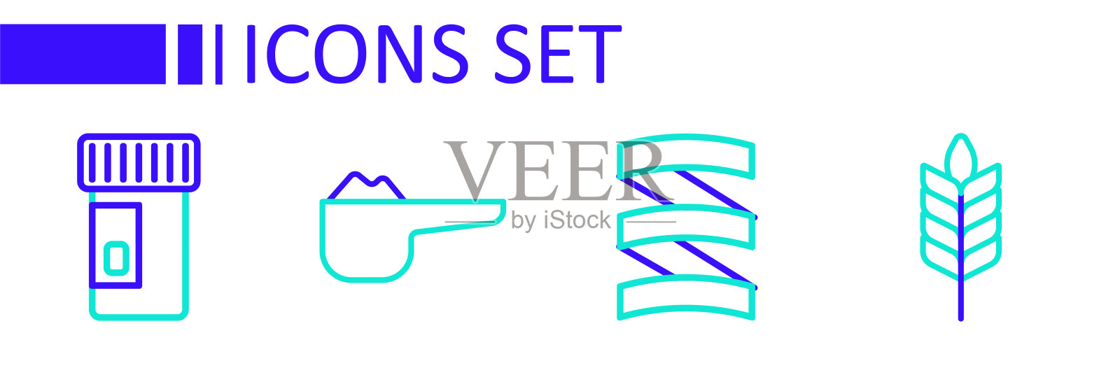 设置小麦，运动营养蛋白质和维生素图标。向量插画图片素材