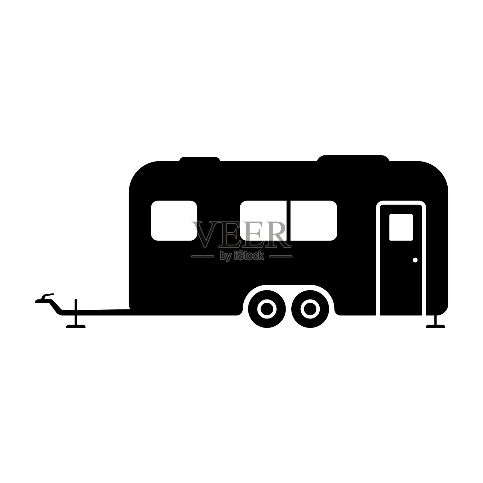 房车图标。露营者,商队。黑色的轮廓。侧视图。矢量简单的平面图形说明。白色背景上的孤立物体。隔离。插画图片素材
