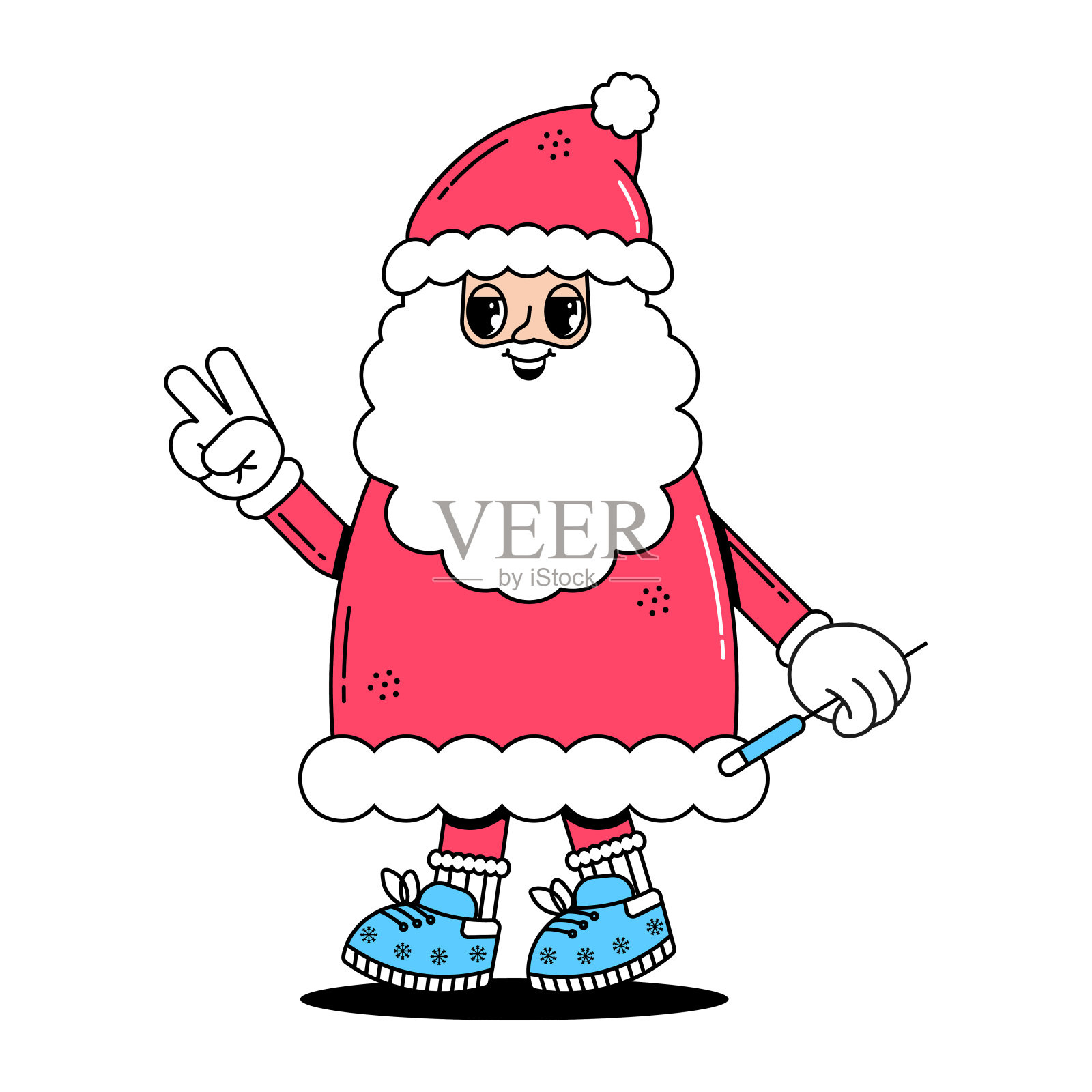 圣诞时髦的角色圣诞老人在复古的时髦风格。60年代，70年代复古卡通风格的新年快乐。矢量艺术插画图片素材