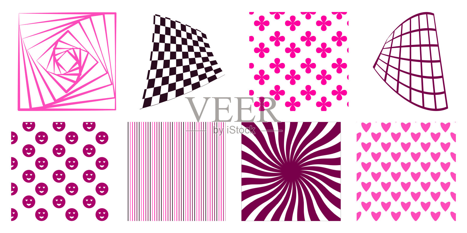 一套90年代和2000年风格的背景和图案。粉红色的色调。插画图片素材