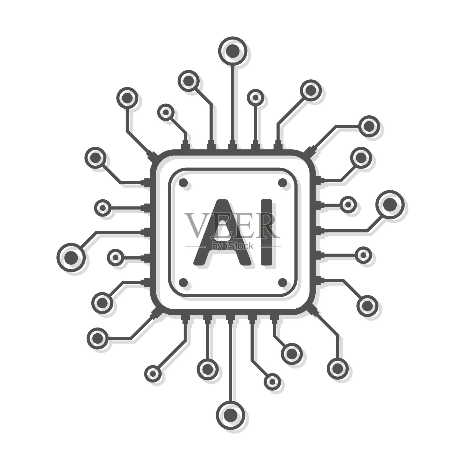 人工智能线路样式。机器学习设计。智能网络数字技术。人工智能。矢量图插画图片素材