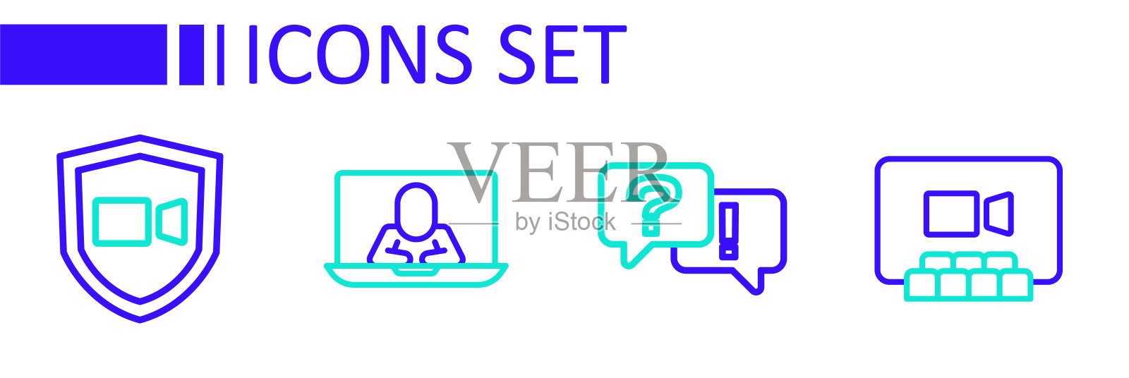 设置线路视频聊天会议、问答和图标。向量插画图片素材