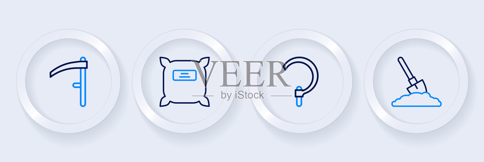 设线铲在地上，镰刀，包满种子和镰刀的图标。向量插画图片素材