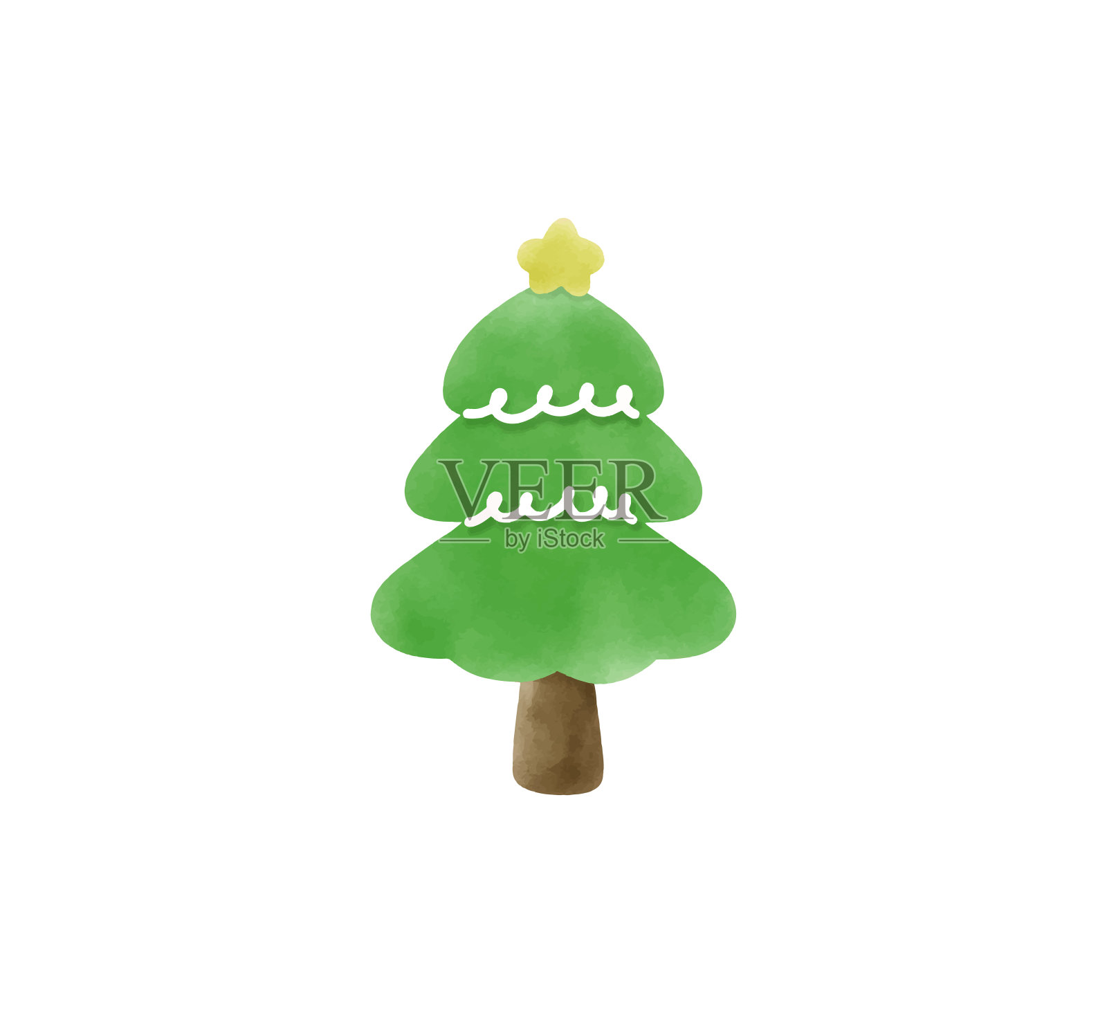 圣诞树水彩隔离在白色背景矢量插图插画图片素材