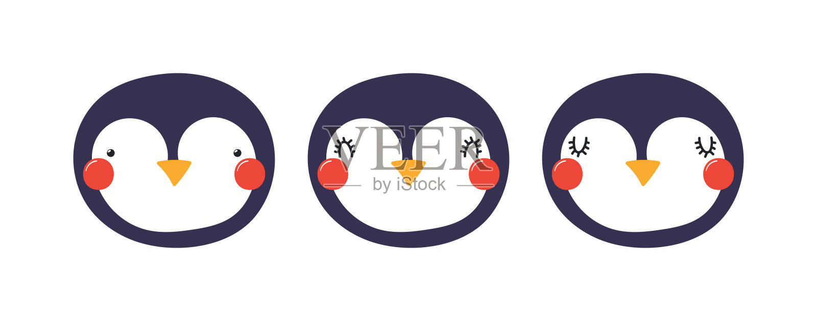 可爱有趣的企鹅脸插图集。插画图片素材