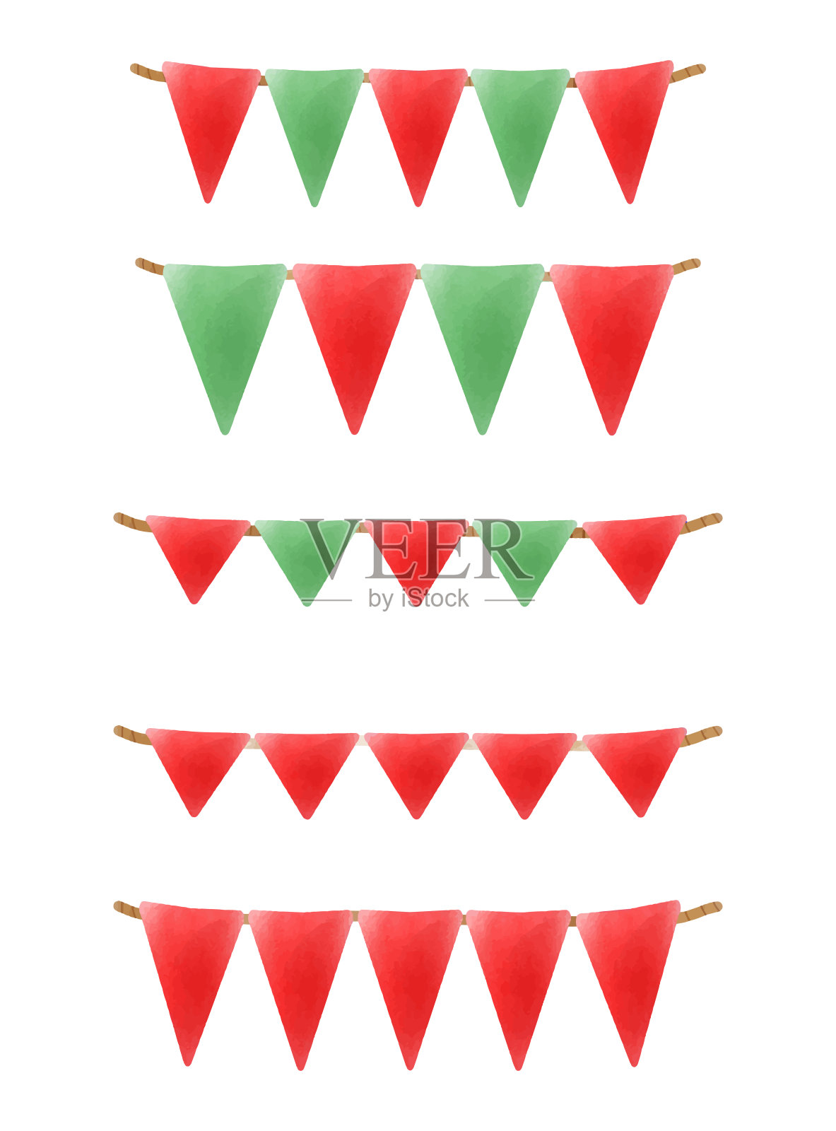 一套圣诞旗水彩隔离在白色背景矢量插图插画图片素材