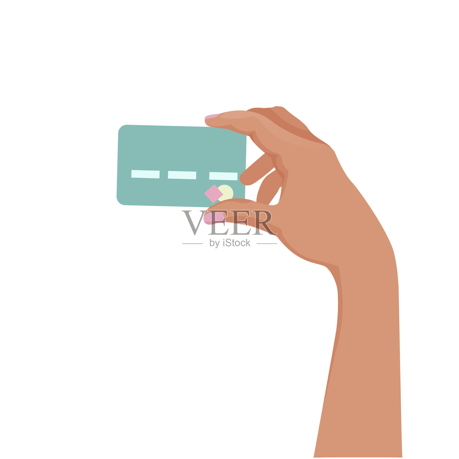 非接触式银行卡在手，手持信用卡矢量插图孤立的白色背景。银行、货币、金融、金融、支付、数据、储蓄、经济、财富、信用插画图片素材