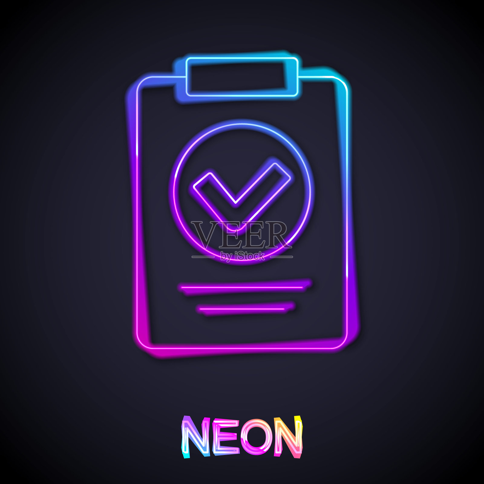 发光的霓虹灯线医学处方图标孤立的黑色背景。处方的形式。配方医疗。药房或医药标志。向量插画图片素材