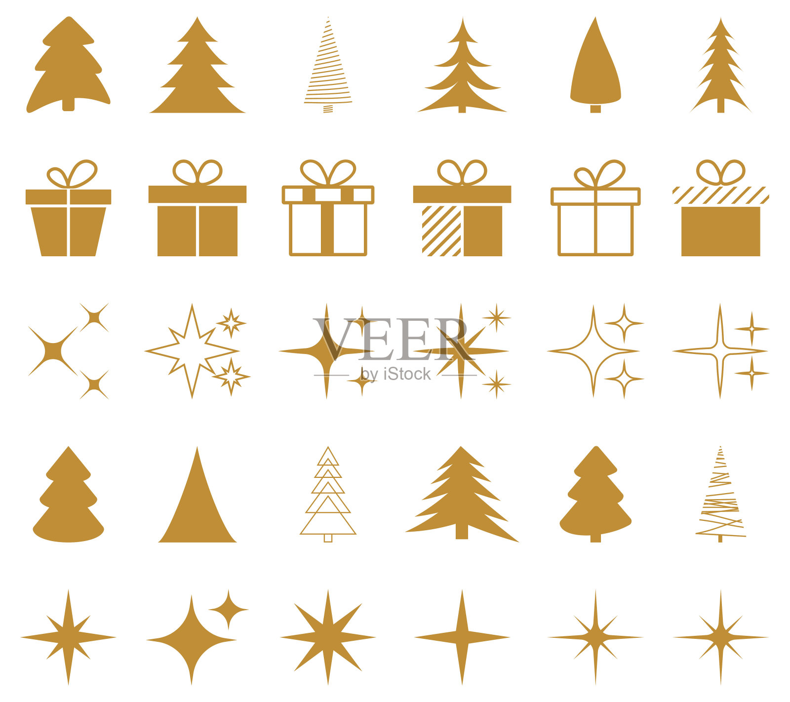 一套金色的圣诞图标插画图片素材