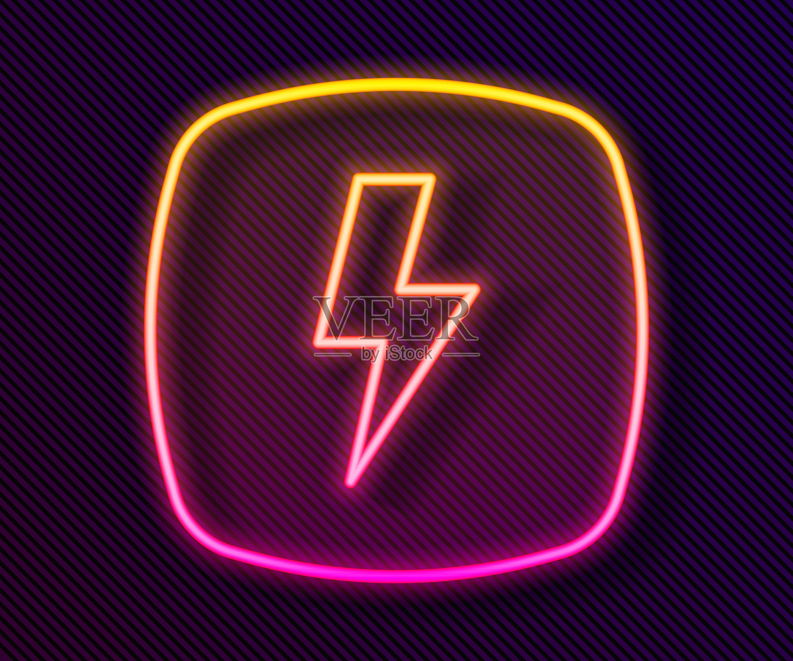 发光的霓虹线闪电闪电图标孤立的黑色背景。Flash的迹象。充电闪光图标。雷击。照明罢工。向量插画图片素材