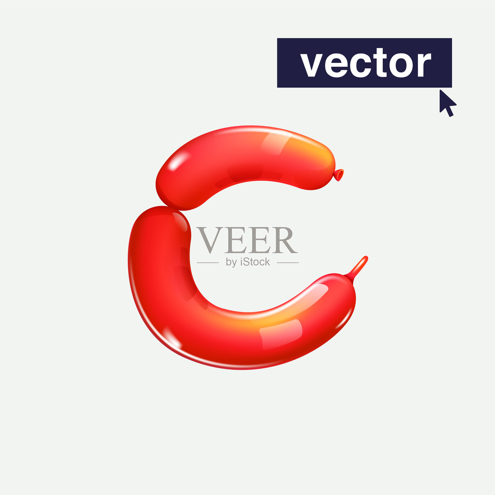 字母C标志在气球扭曲的风格。逼真的3D渲染标志。矢量图标黑色星期五，圣诞节和新年的销售。插画图片素材