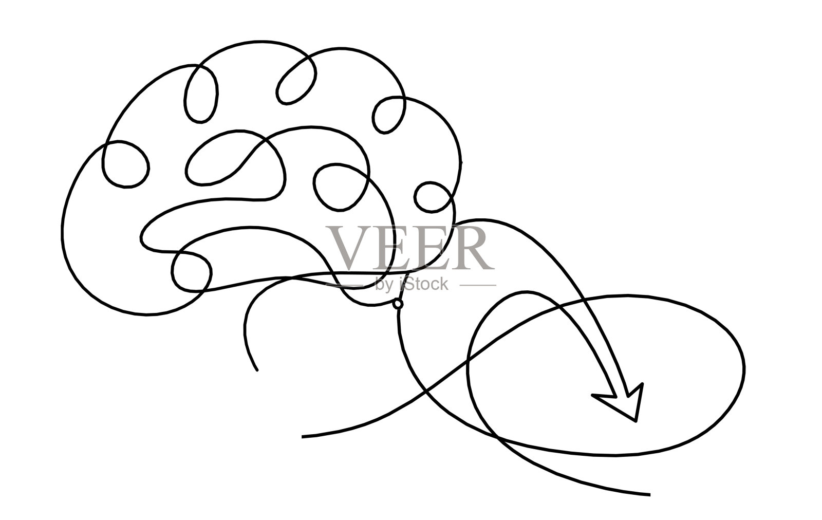 抽象连续线条箭头与大脑绘制在白色插画图片素材