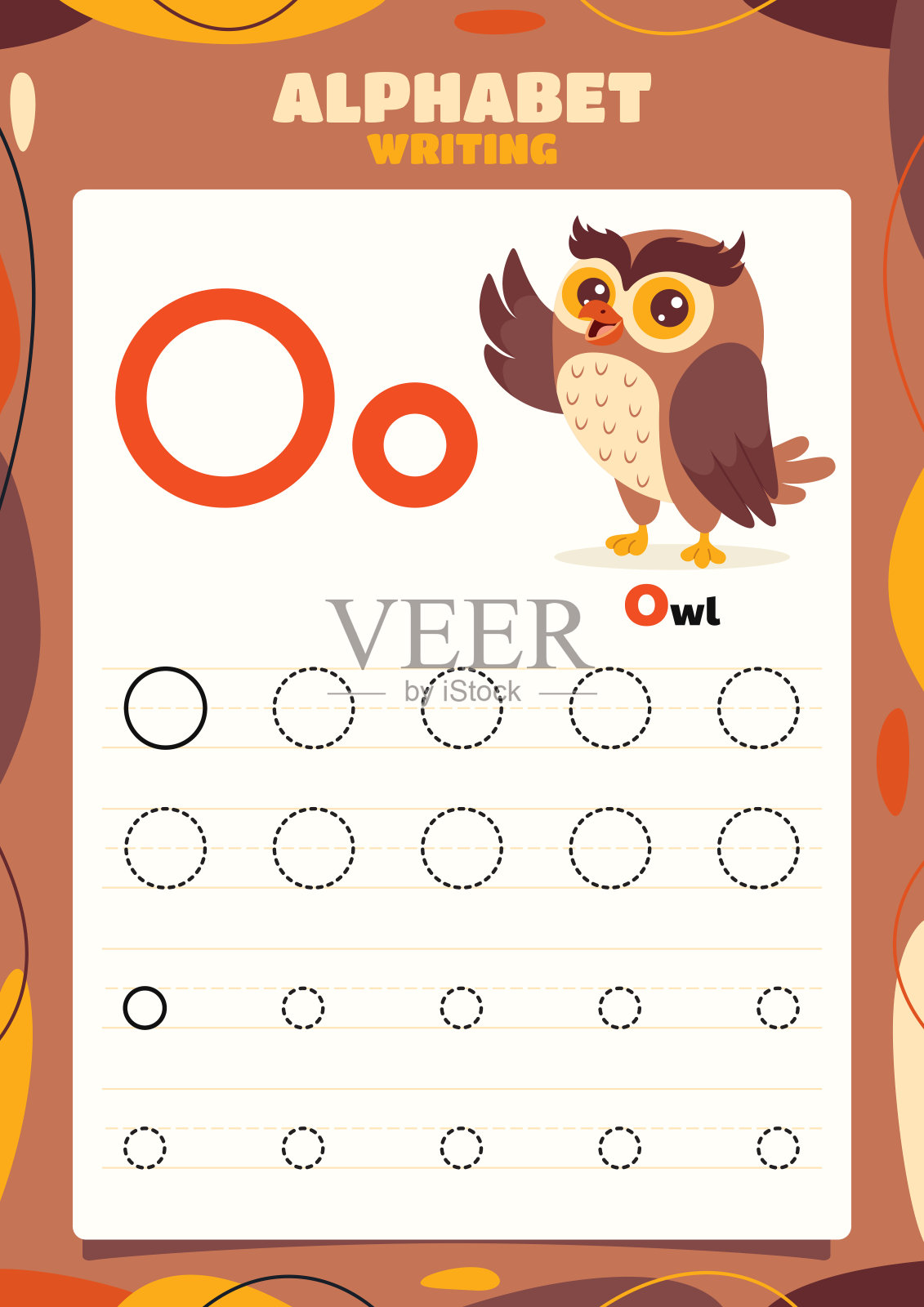 字母追踪工作表模板与动物插画图片素材