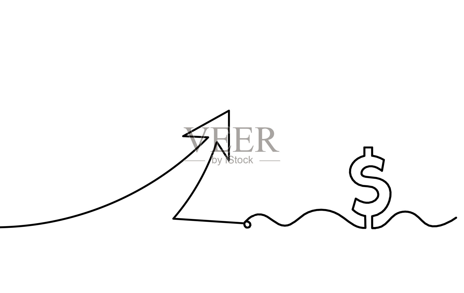 抽象连续线箭头与美元画在白色插画图片素材