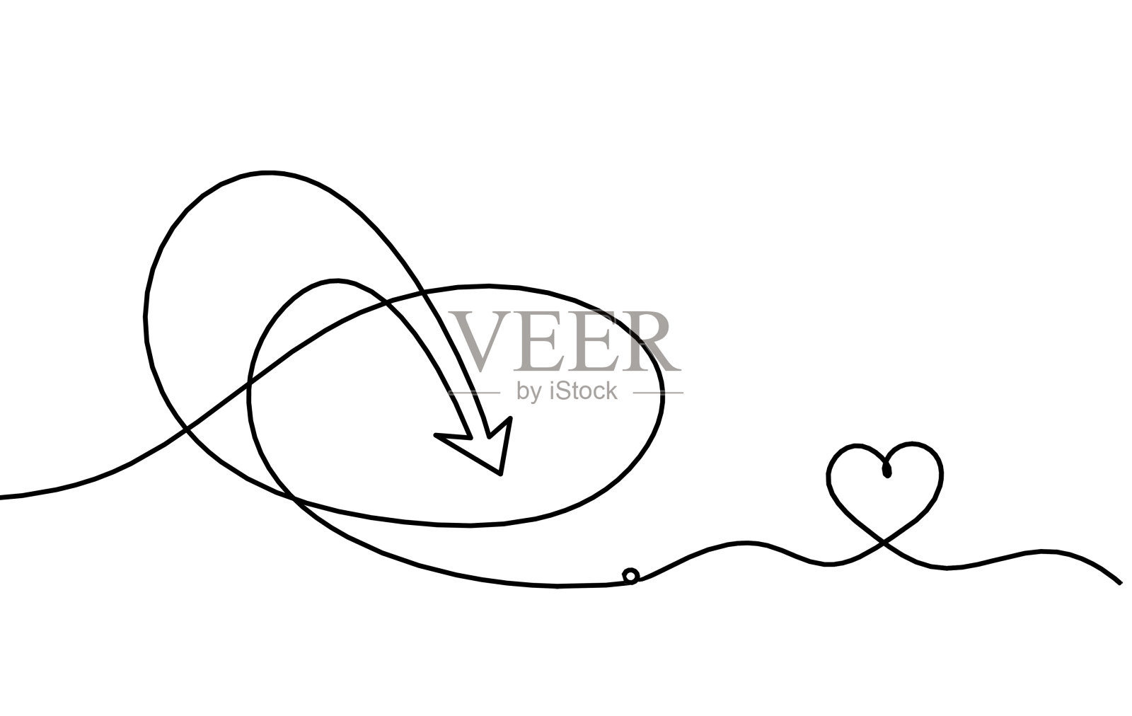抽象的连续线箭头与心画在白色插画图片素材