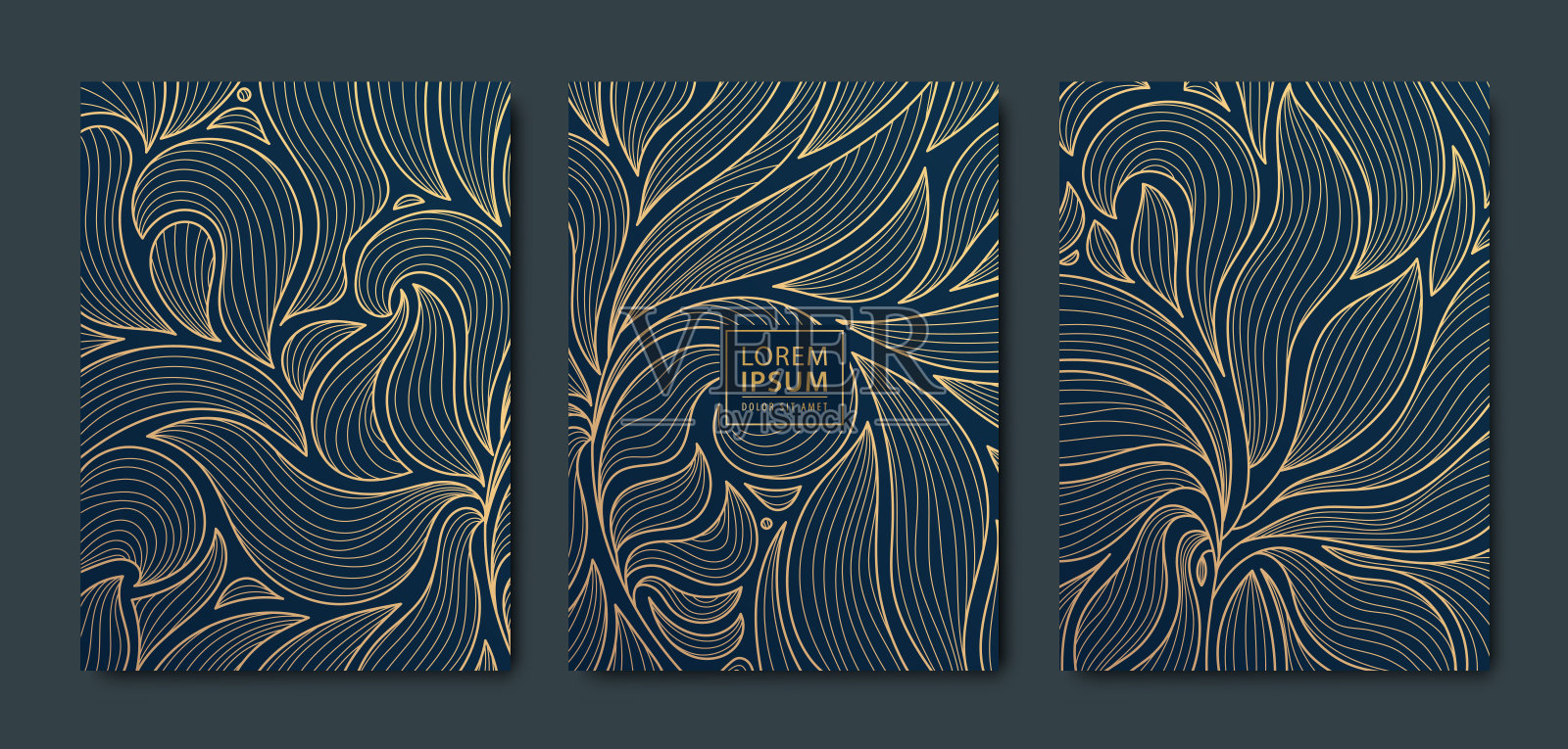 矢量金叶艺术装饰图案。线条叶纹理覆盖。豪华黑线传单，小册子，包装设计，社交媒体帖子，横幅。插画图片素材