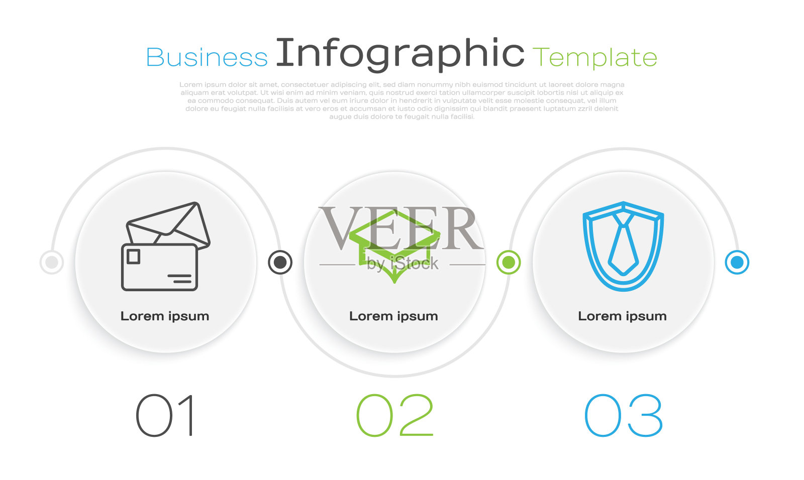 设置线信封，毕业帽和领带。业务信息图表模板。向量插画图片素材