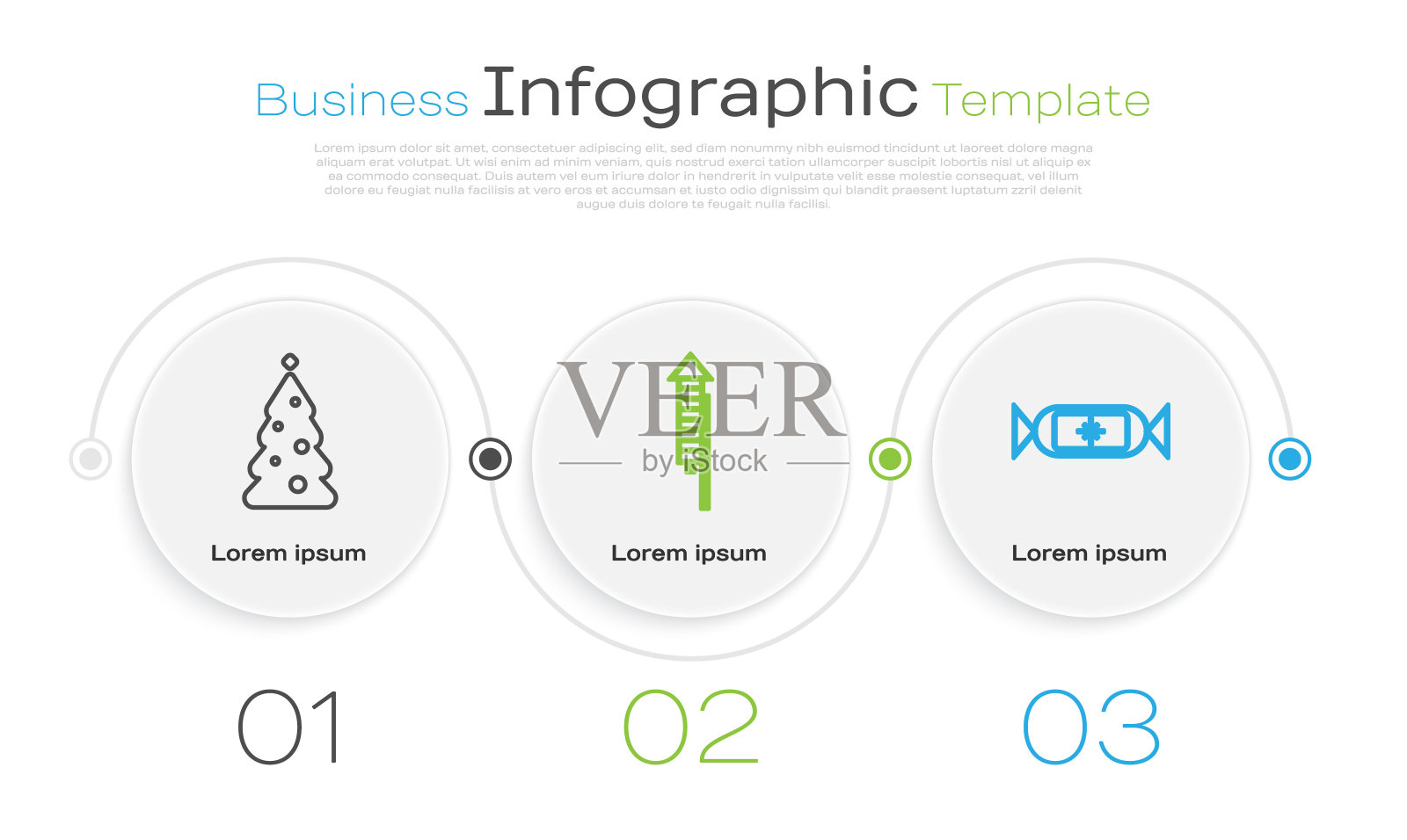 布置圣诞树，装饰，烟花，火箭和糖果。业务信息图表模板。向量插画图片素材