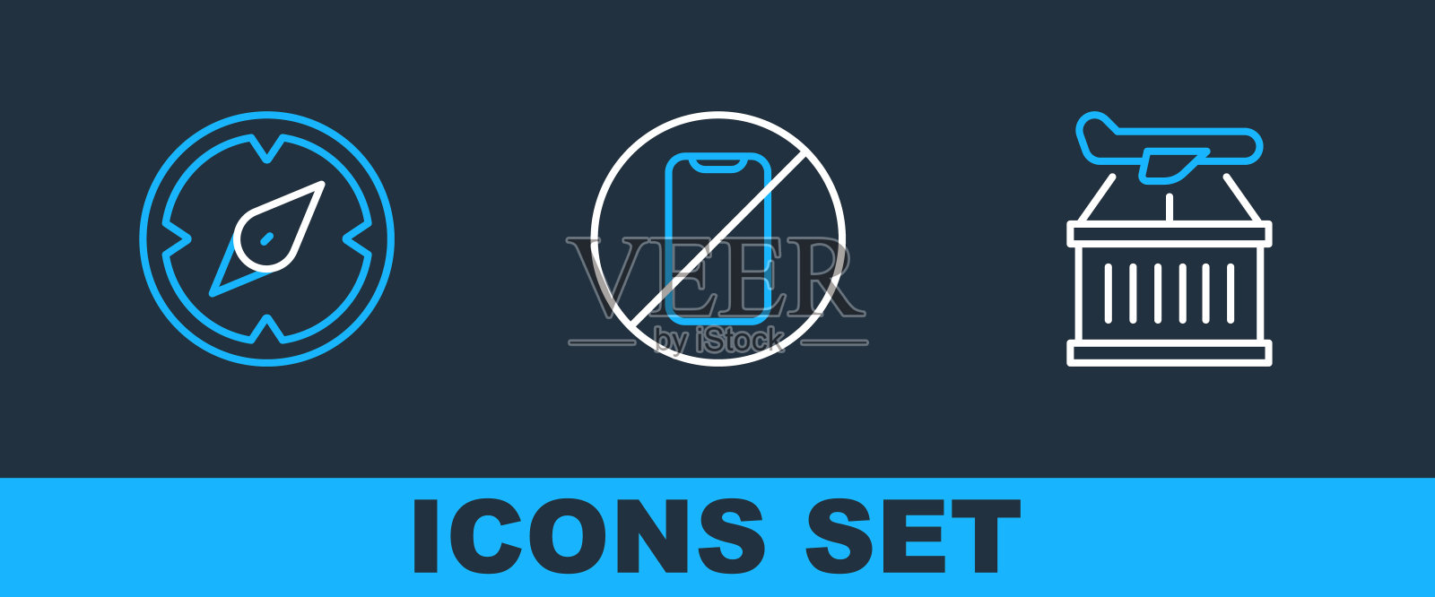 设置线平面，指南针和没有手机图标。向量插画图片素材