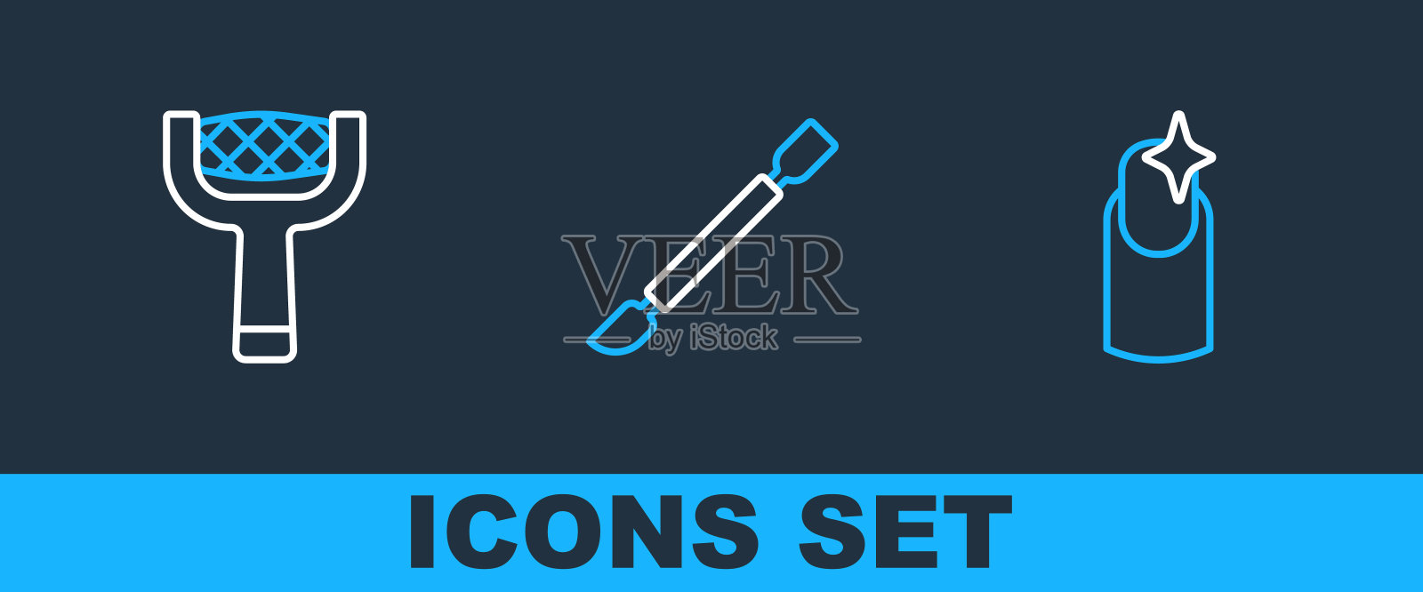 设置线指甲修指甲，文件和角质层推动图标。向量插画图片素材