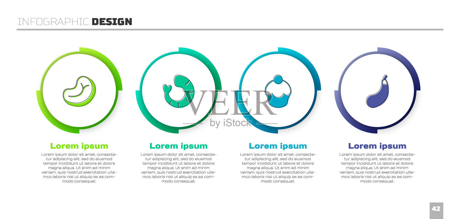 牛排肉，虾，松饼和茄子。业务信息图表模板。向量插画图片素材