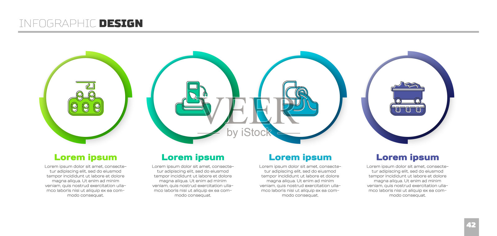 设置森林砍伐，汽油天然气，废水和煤炭火车车厢。业务信息图表模板。向量插画图片素材