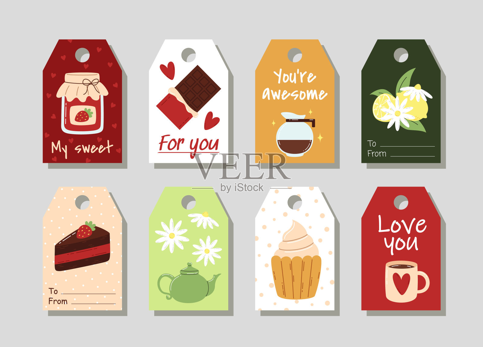 一套矢量礼品标签。可爱的标签插画图片素材