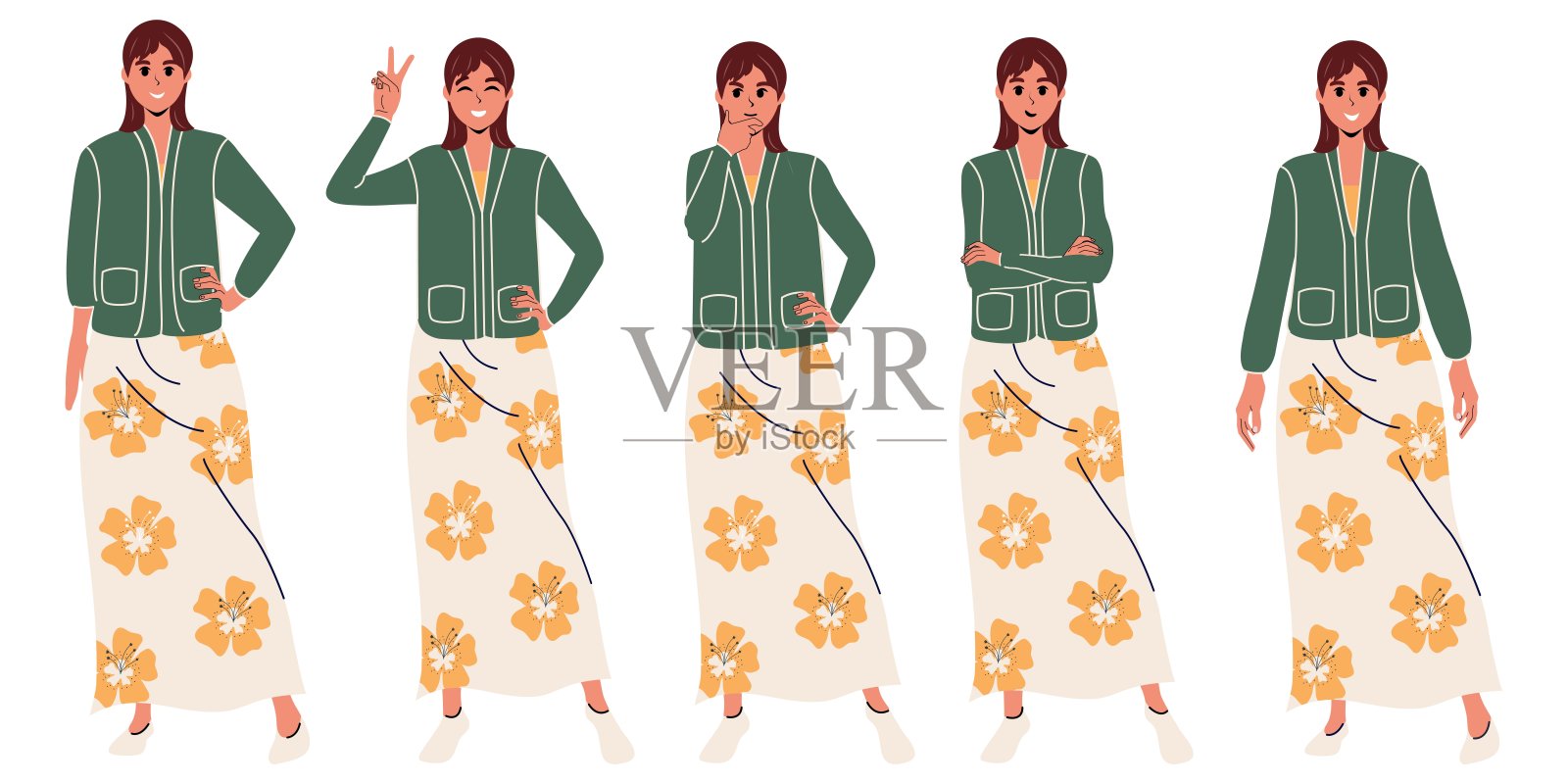 一组女孩。卡通女性。孤立。平插画图片素材