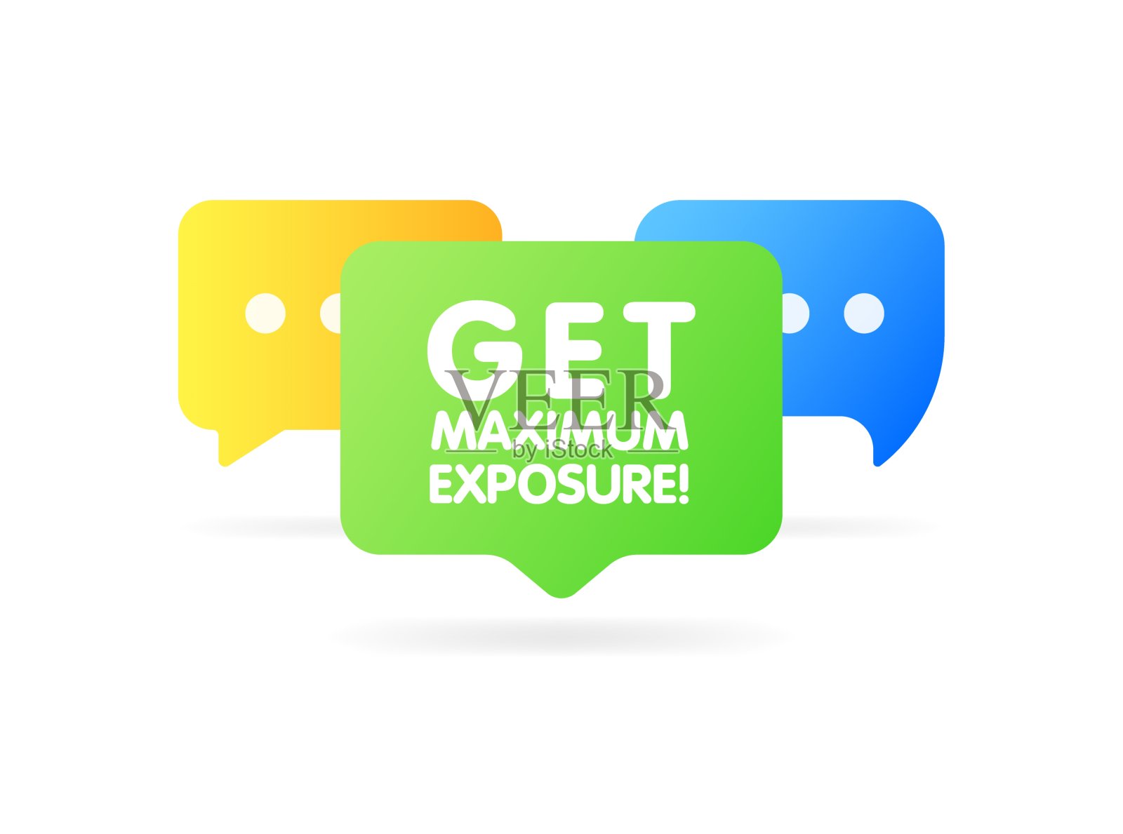 获得最大曝光标志。平面，彩色，信息泡泡，获得最大曝光。矢量图标插画图片素材