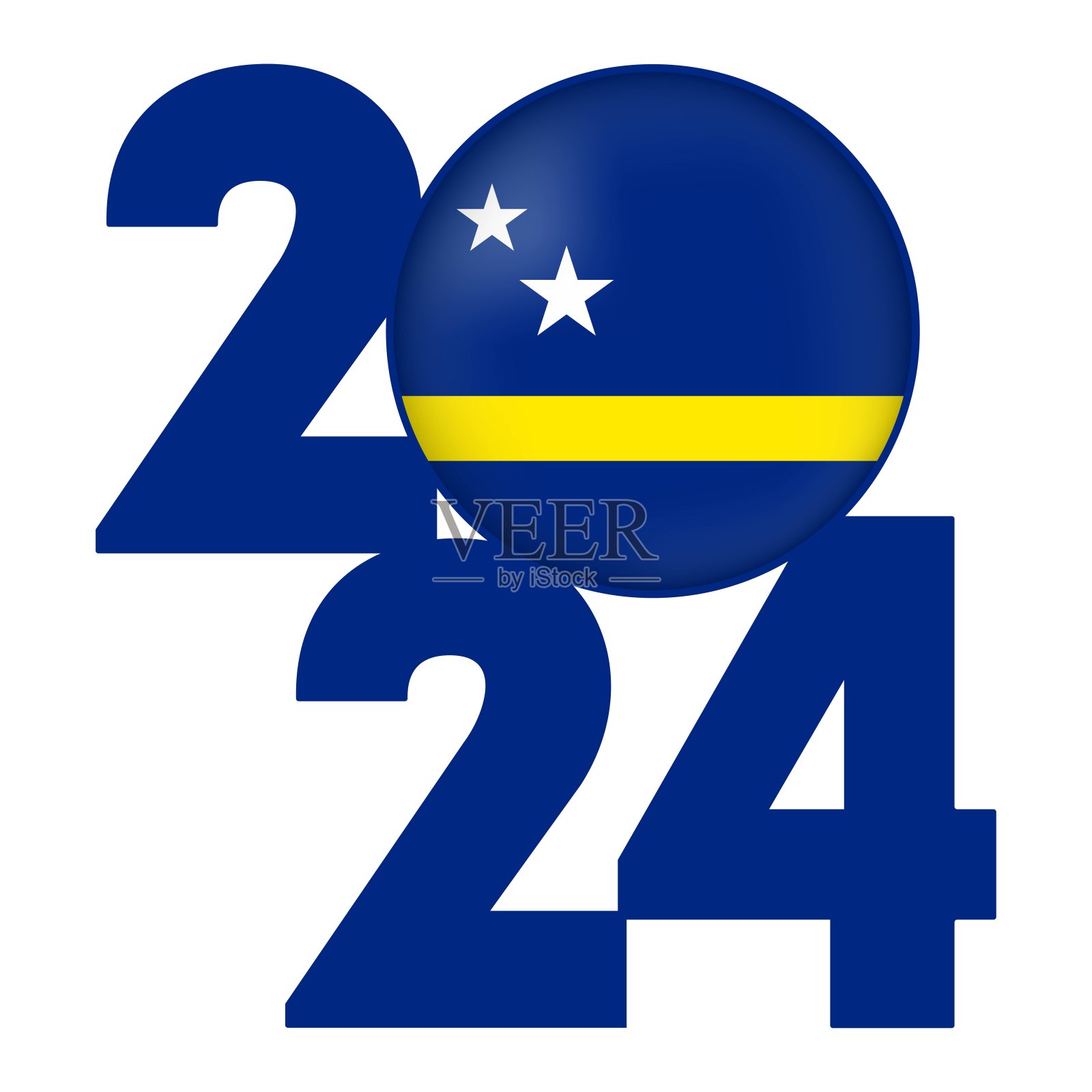 2024年新年快乐的横幅，里面有库拉索岛国旗。矢量插图。插画图片素材