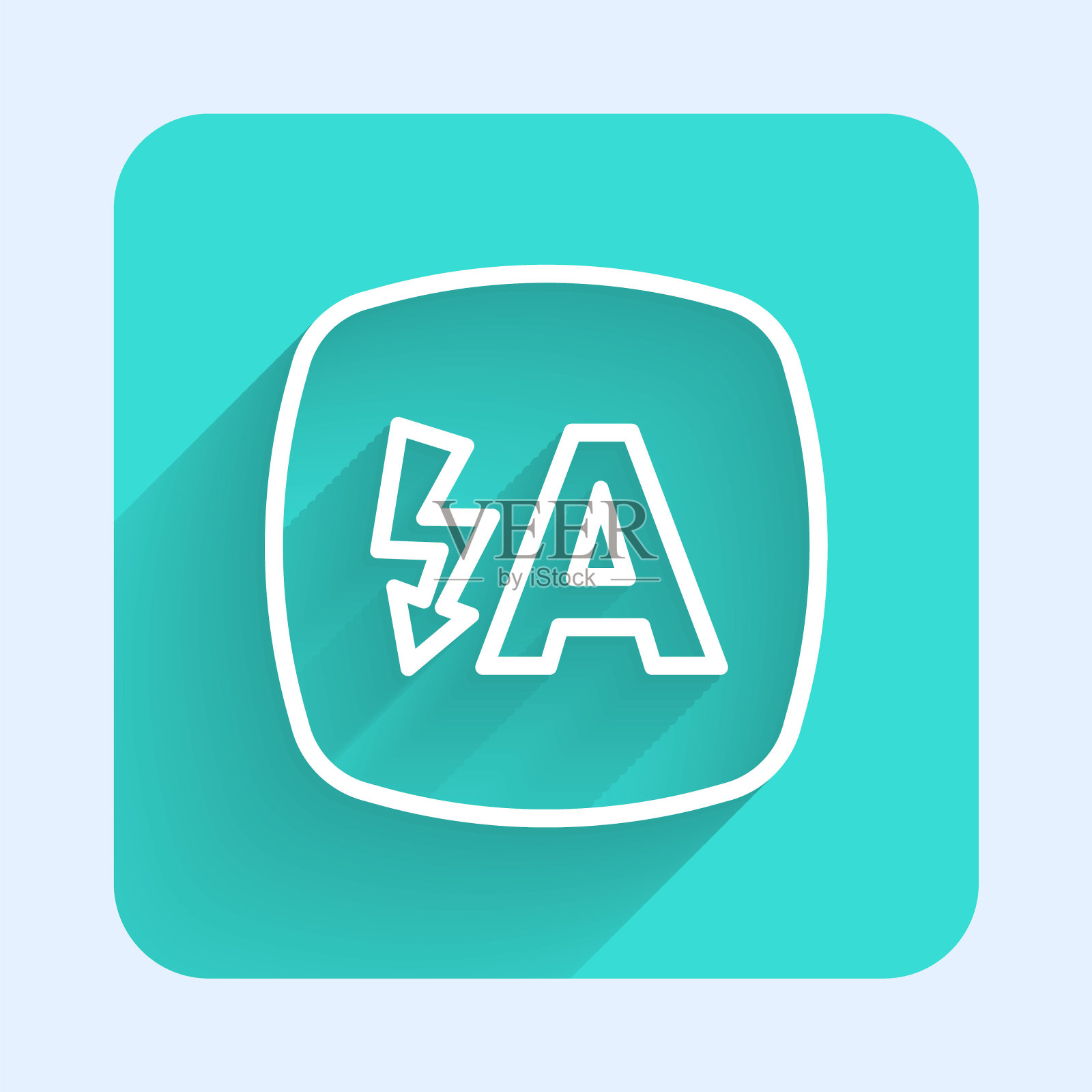 白线自动闪光图标孤立与长阴影。自动闪光。绿色方形按钮。向量插画图片素材