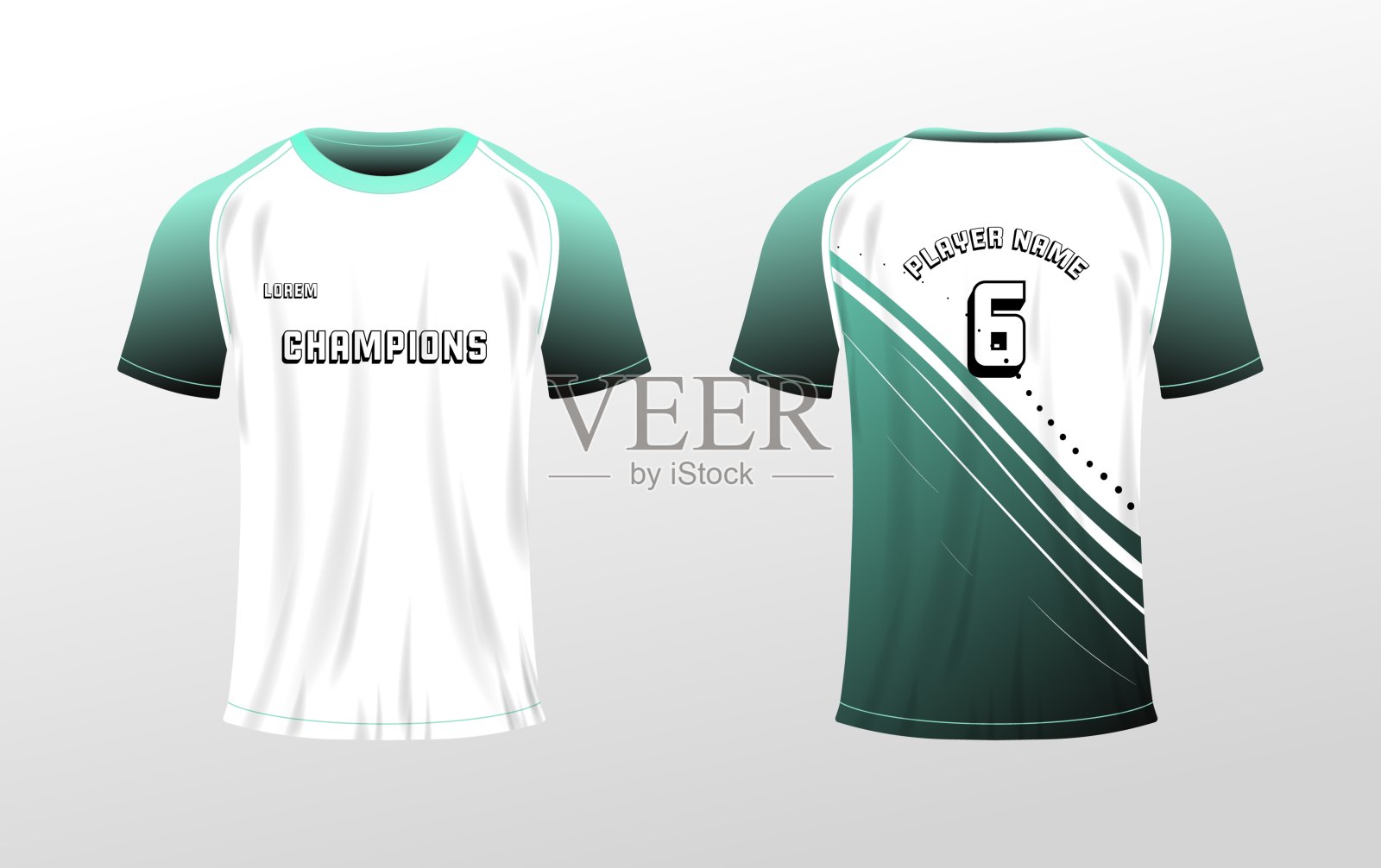 t恤模型。平面，颜色，t恤布局，6号，t恤模型的正面和背面，空间为您的标志。矢量图标插画图片素材