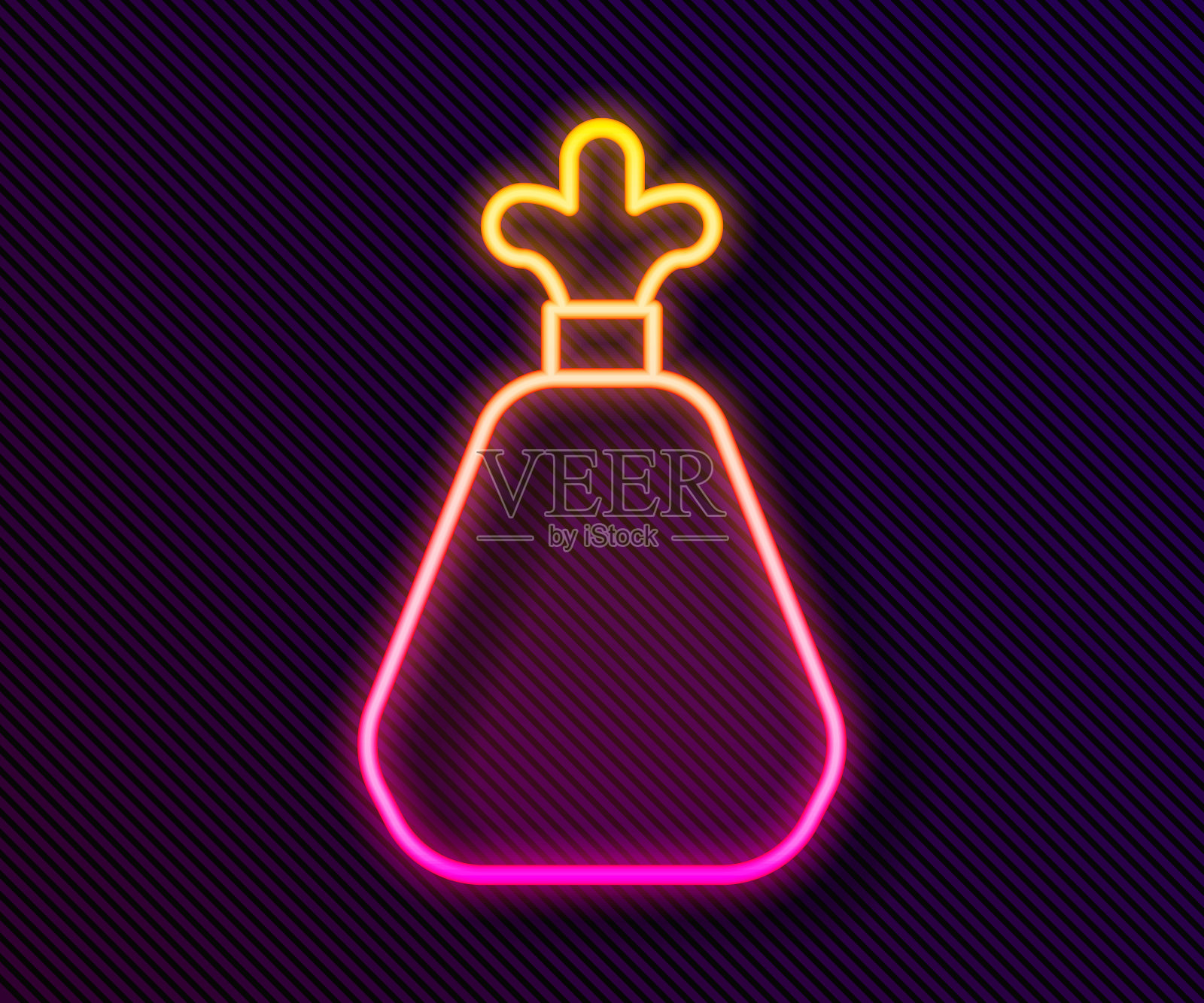 发光的霓虹灯线垃圾袋图标孤立的黑色背景。向量插画图片素材