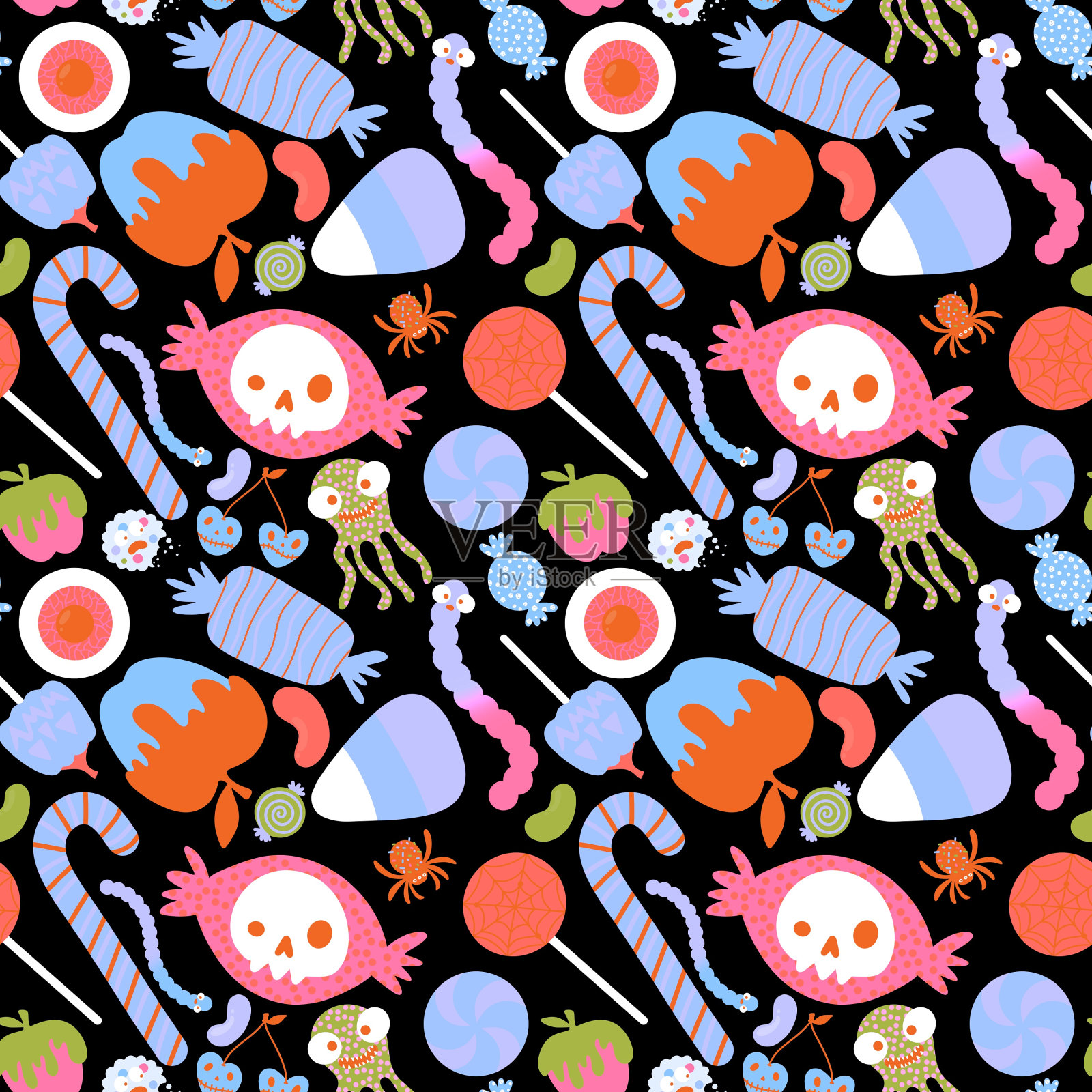 万圣节糖果无缝图案的包装纸和织物和亚麻布插画图片素材
