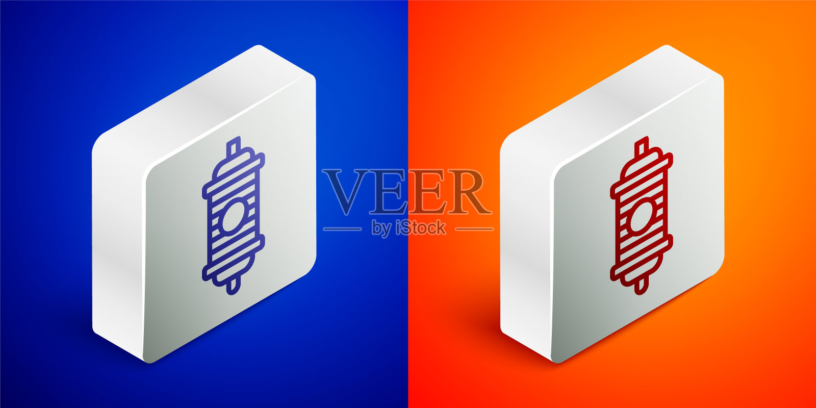 2.5D撞色背景的中国纸灯笼图标，方形按钮矢量素材插画图片素材