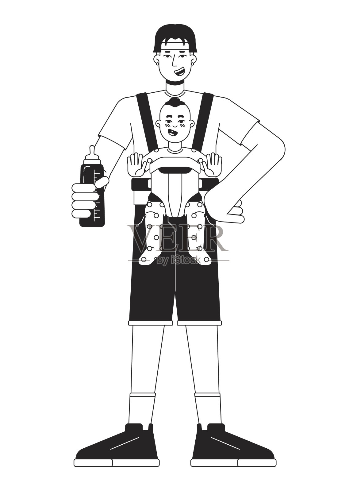 爸爸带娃平线黑白矢量字符插画图片素材