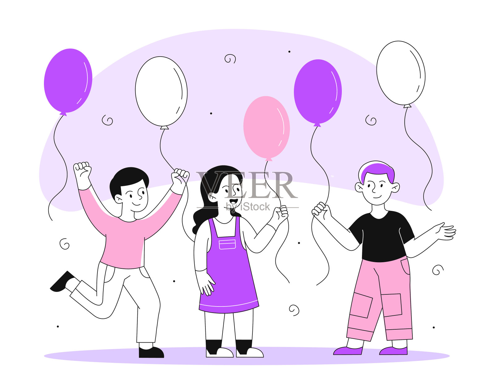 五颜六色的气球矢量概念的孩子插画图片素材