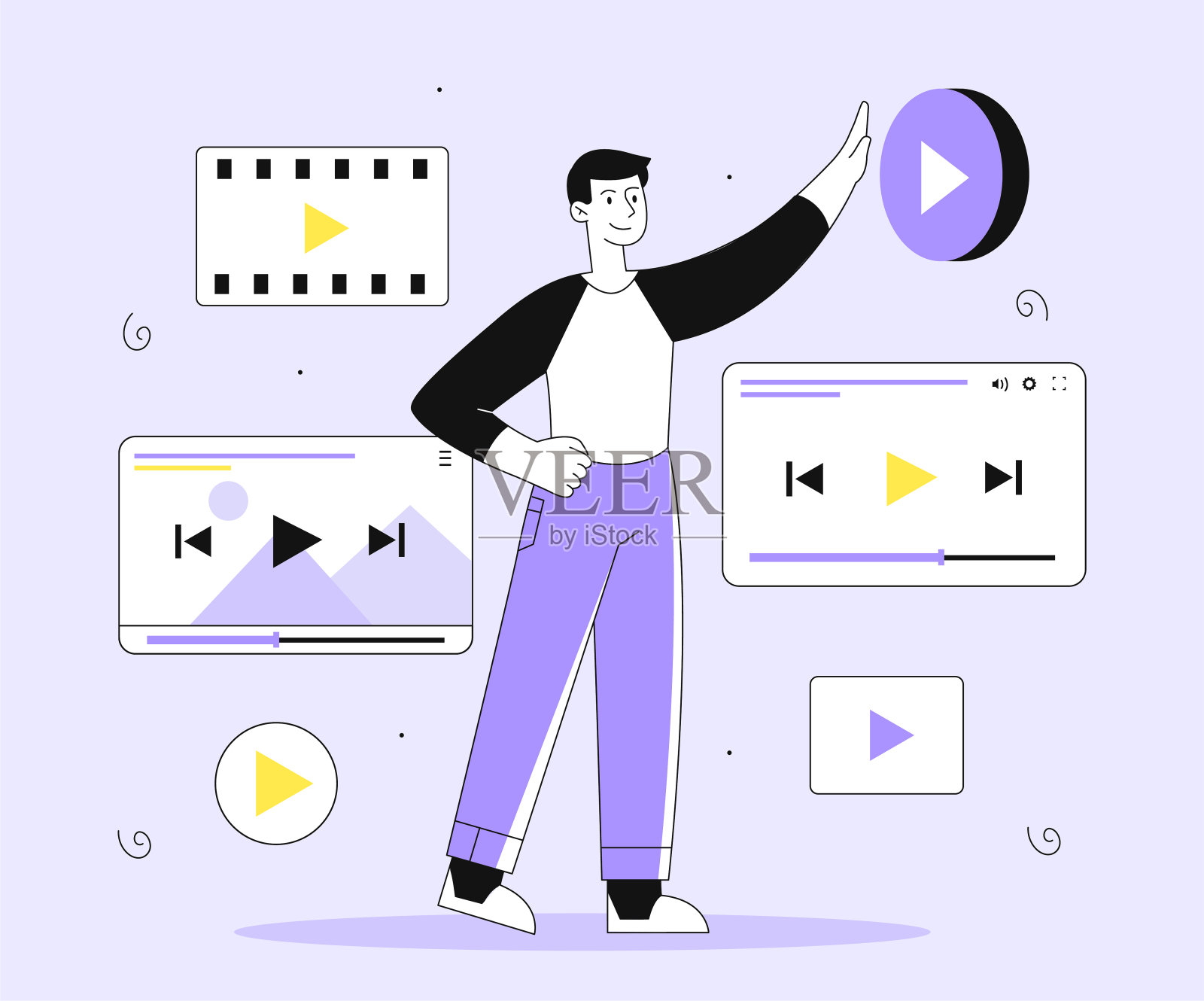 人与媒体播放器矢量线的概念插画图片素材