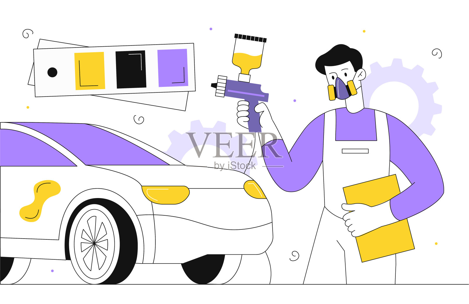 人与车画矢量线插画图片素材