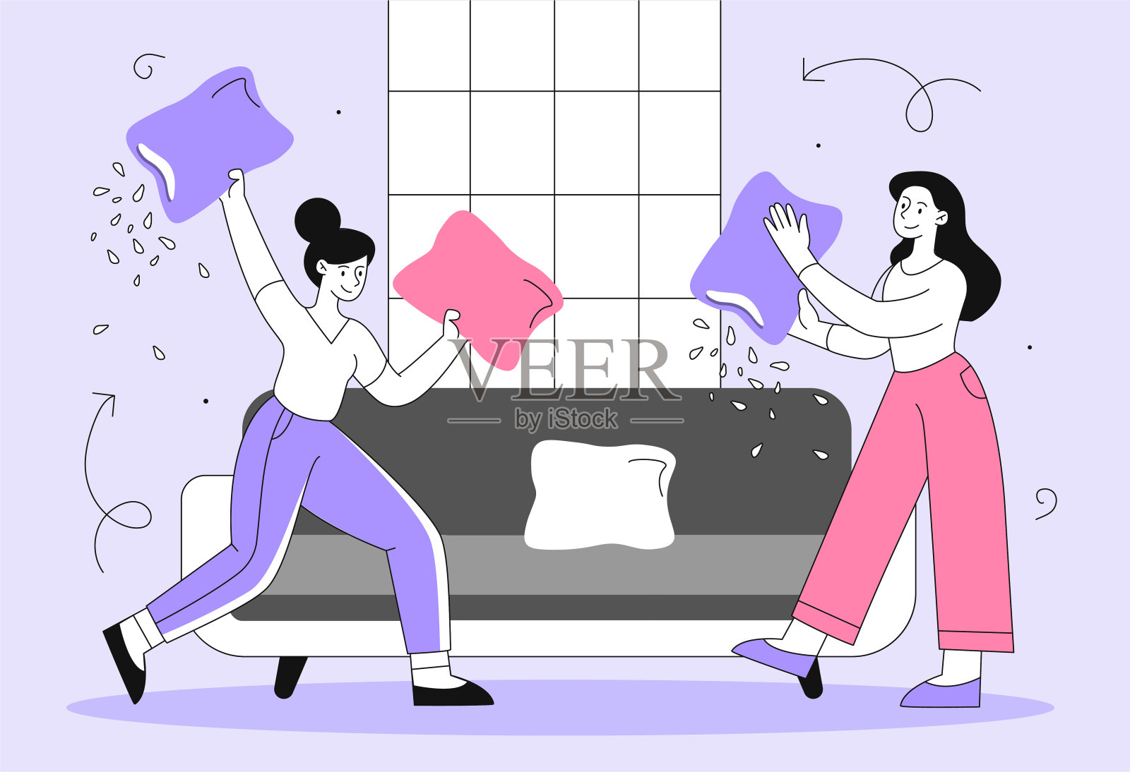 枕头战矢量线概念插画图片素材