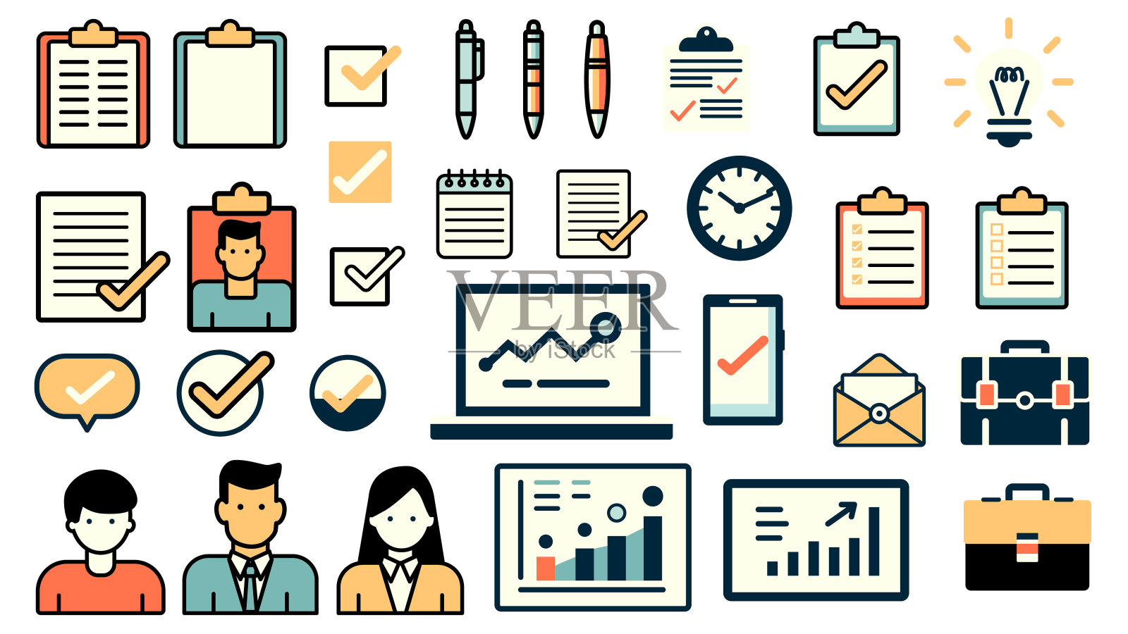 业务图标集。一组业务图标的矢量插图。插画图片素材